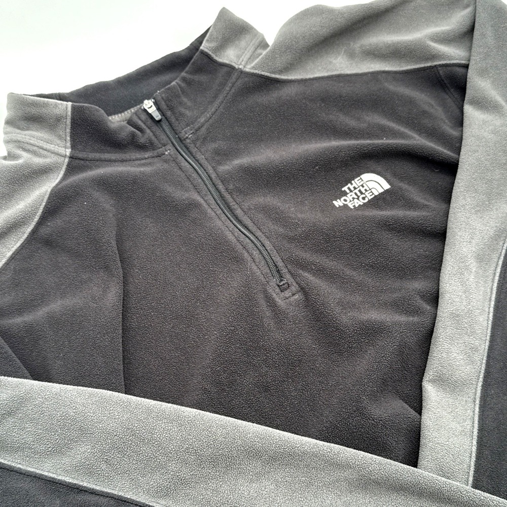 North Face Long Sleeve 1/4 Zip Fleece Sweatshirt Mens XL Black Gray Warm